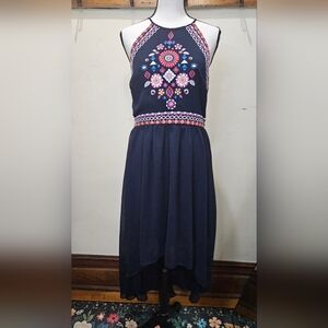 My Michelle High Low Navy Dress with Embroidered  Look